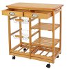 Nova Microdermabrasion Rolling Wood Kitchen Island Storage Trolley Utility Cart Rack w/Storage Drawers/Baskets Dining Stand w/Wheels Countertop (Wood)