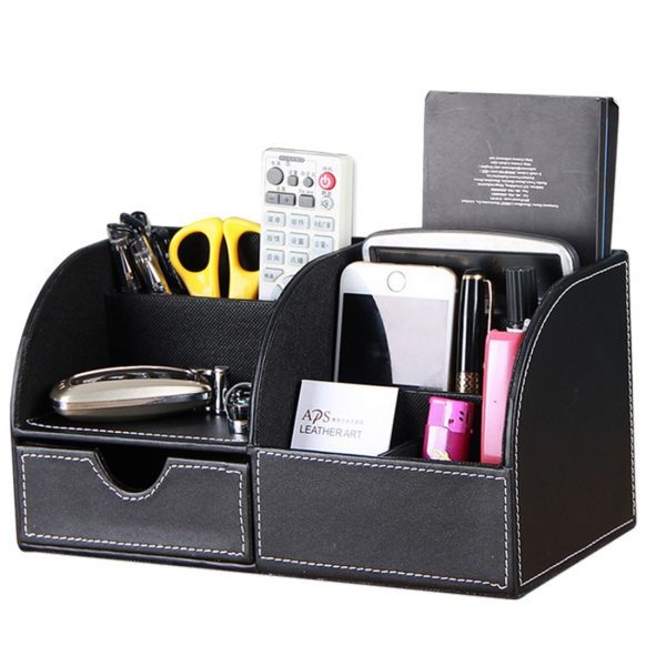 HIPSTEEN Multifunctional PU Leather Office Desk Organizer Business Card