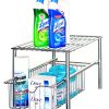 DecoBros Stackable Under Sink Cabinet Sliding Basket Organizer Drawer,Chrome