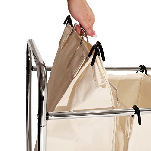 Seville Classics Mobile 3-Bag Heavy-Duty Laundry Hamper Sorter Cart