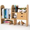 Tribesigns Bamboo Desktop Bookshelf Counter Top Bookcase Adjustable with 2 Drawers, Desk Storage Organizer Display Shelf Rack for Office Supplies, Kitchen,Bathroom, Makeup (Natural)