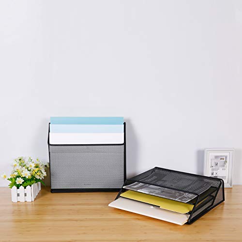 DESIGNA 3 Tiers File Folder Organizer,Mesh Standing File Organizer Black