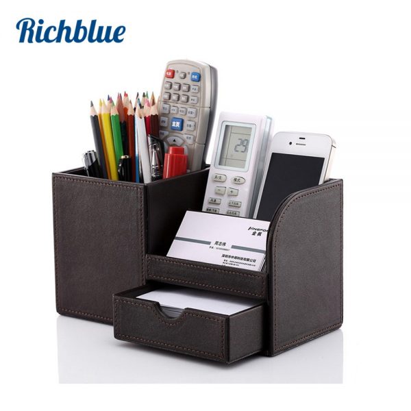 Full PU Leather Pen Pencil Box Holder Case Desk Stationery Organizer Storage