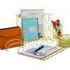 PAG Office Supplies 5 in 1 Metal Desk Organizer Set - Hanging File Organizer, File Tray, Letter Sorter, Pencil Holder and Stick Note Holder (Gold)