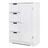 HOMFA Bathroom Floor Cabinet, Wooden Side Storage Organizer Cabinet with 4 Drawer and 1 Cupboard, Freestanding Unit for Better Homes and Gardens Office Furniture, Off White