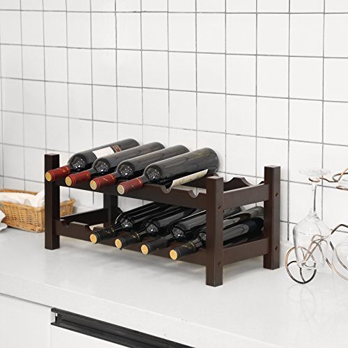 SONGMICS Bamboo Wine Display Rack, 2-Tier 12-Bottle Storage Shelf