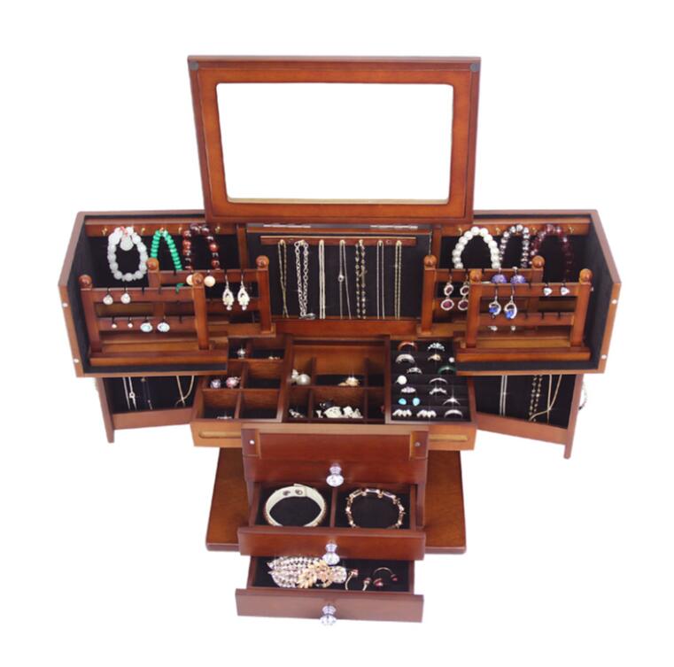 Large Wood Jewelry Box Princess European Style Retro Multifunctional Cosmetic Box Wedding Gift Storage Box Makeup Organizer Case