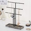 MyGift Black Metal 3-Tier Jewelry Display Stand with Wooden Ring Tray