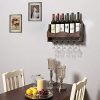 SONGMICS Wall-Mounted Wine Rack, Bamboo Bottle and Glass Holder