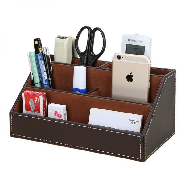 PU Leather Desktop Organizer Stationery Storage Box Pen Pencils Holder