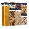 Airtight Food Storage Containers,Vtopmart 7 Pieces BPA Free Upgraded Plastic Containers with Black Lids,for Kitchen Pantry Organization and Storage,Include 24 Chalkboard Labels and 1 Marker