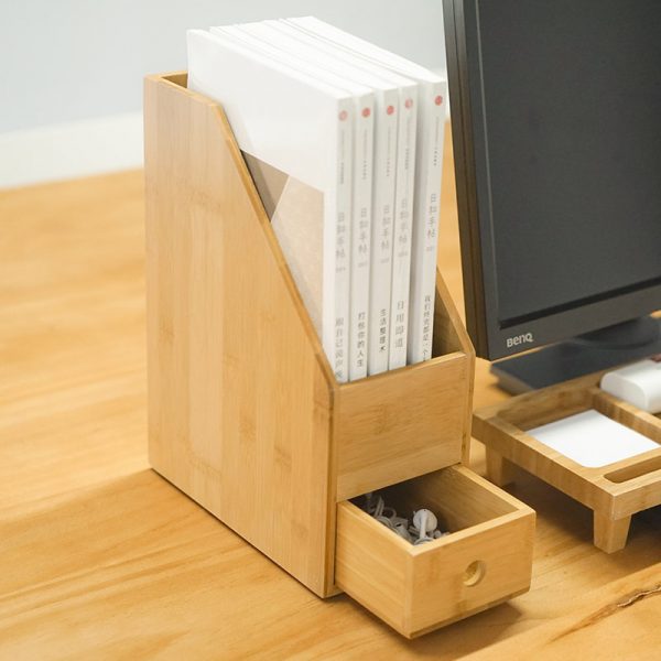 Effortless Organization: Bamboo Office File Rack with Drawer for Stylish Study Room Storage