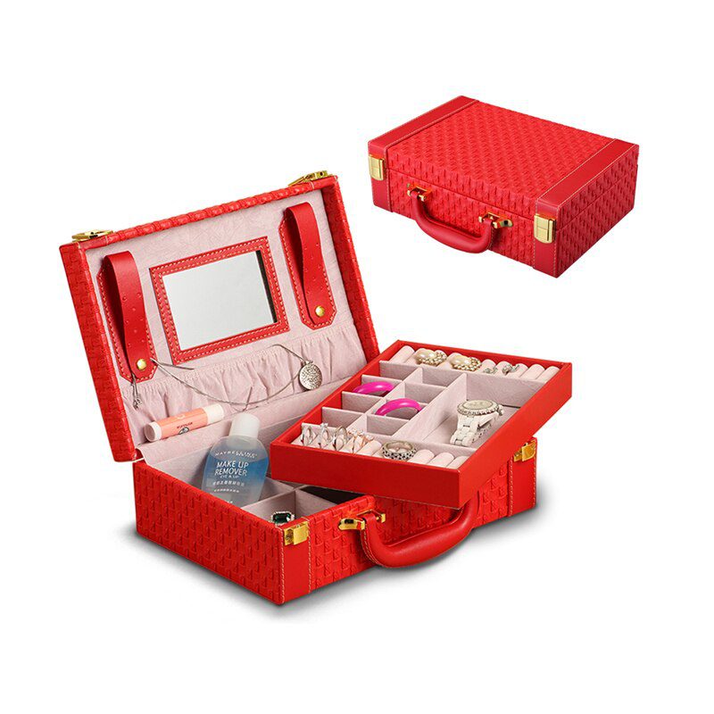 Bistratal Make Up Case Leather Jewel case Storage Box Cometic Case With Mirror Birthday Gift Box 1 Piece Free Shipping