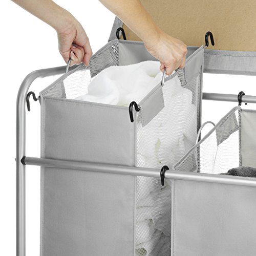 3 Section Rolling Laundry Sorter with Folding Station - Streamline Your Laundry Routine with Ease!