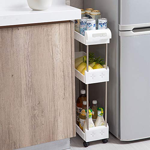 3 Tier Slim Storage Cart Mobile Shelving Unit Slide Out Storage Tower