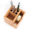 Bamboo Desk Organizer - Stylish Pen Pencil Holder Stand with Drawer & Tape Dispenser
