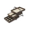 Three-Tier Jewelry Tray With Three Sliding Linen Lined Wood Trays