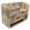 Large Adjustable Vintage Rustic Wooden Office Desk Organizer & Mail Rack For Desktop, Tabletop, or Counter – Distressed Torched Wood Storage Shelf Rack – For Office Supplies, Desk Accessories, or Mail