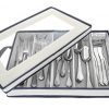 Flatware Storage Chest by Chapman & Grand, Container Box with Lid for Utensils, Silverware, Flatware with Large Capacity (Light Beige/Navy)