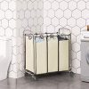 SONGMICS URLS72MZ 3-Bag Laundry Sorter Cart on Wheels, Three, Beige