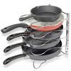 CAXXA Heavy Duty Pan Pot Lid Rack Organizer Cookware Storage Holder | 5 Adjustable Dividers For Kitchen Cabinet Shelf Pantry Counter, Chrome