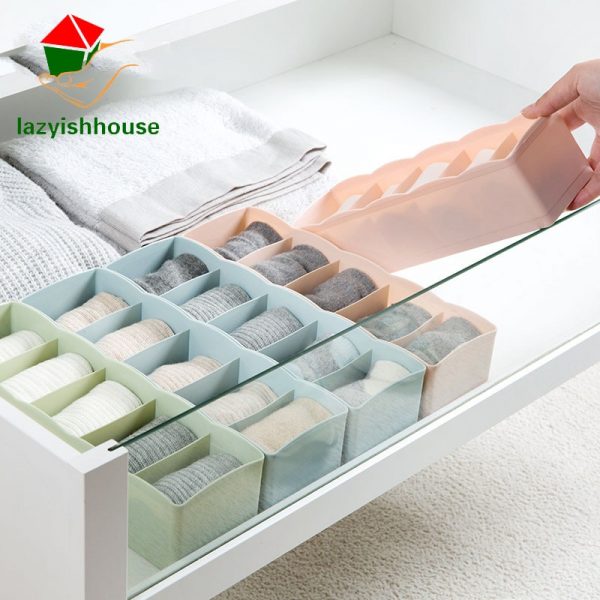 5 Grids Wardrobe Storage Box Basket Organizer Women Men Socks Bra Underwear