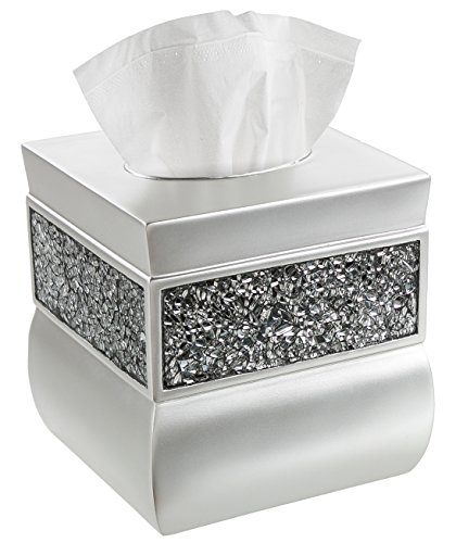 Creative Scents Square Tissue Box Cover - Decorative Tissue Holder is Finished in Beautiful Silver Colored Mosaic Glass, Bathroom Accessories