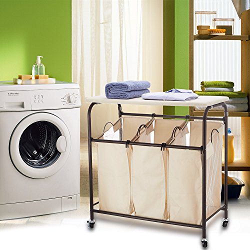Ollieroo Classic Rolling Laundry Sorter Cart Heavy Duty 3 Bags Laundry Hamper