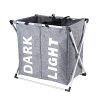 Hosroome 2 Sections Laundry Hamper Laundry Baskets with Aluminum Frame (24"x 15"x 23") Dirty Clothes Bag for Bathroom Bedroom Home College Use,Grey