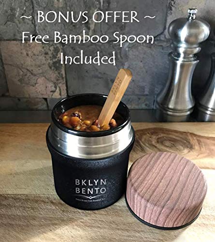 Thermos Food Jar For Hot Food & Soup with Bamboo Spoon. Wide Mouth Stainless Steel Lunch Container For Kids/Adults. Metal Food Flask, Vacuum Insulated & Leak Proof. Best For Work School Travel (Small)
