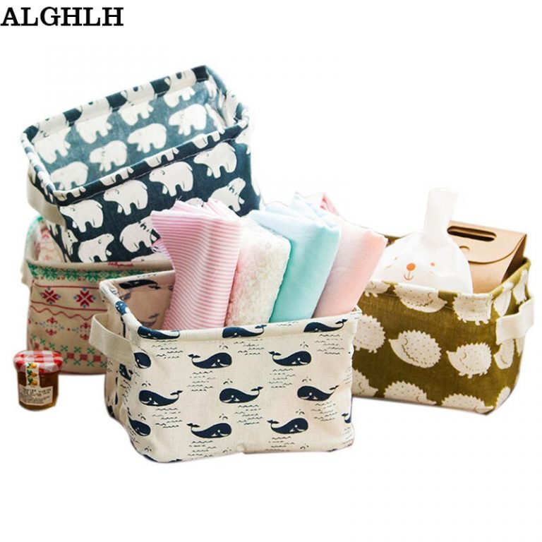 ALGHLH Cute Linen Home Storage Box Desk Organizer Folding Office Desk Storage Organizer 5 Colors Jewelry Cosmetic Fast Shipping