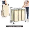 SONGMICS URLS72MZ 3-Bag Laundry Sorter Cart on Wheels, Three, Beige