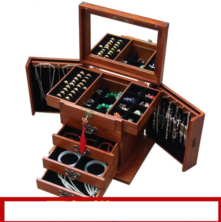 Locking wooden jewelry box real princess continental retro multifunctional Storage box wedding wood gift Boxes Bins case