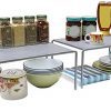 DecoBros Expandable Stackable Kitchen Cabinet and Counter Shelf Organizer,Silver