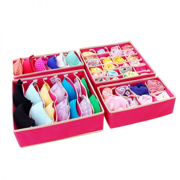 ALGHLH 4Pc Underwear Bra Organizer Storage Box 2 Colors Beige/Rose Drawer