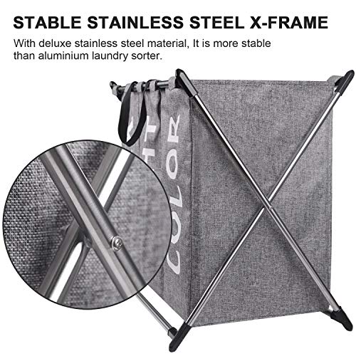 KINDEN Laundry Hamper Sorter - Stainless Steel X-Frame Basket