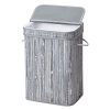 SONGMICS Bamboo Laundry Hamper Storage Basket Foldable Dirty Clothes Box Bin with Lid Handles and Removable Liner Rectangular 72L Distressed Gray ULCB10GW