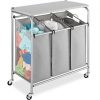 3 Section Rolling Laundry Sorter with Folding Station - Streamline Your Laundry Routine with Ease!