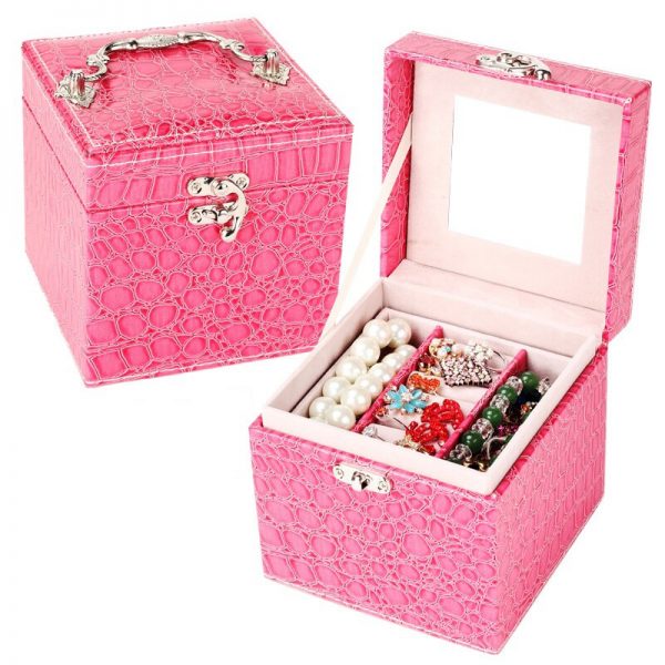 High Quality PU Leather Jewelry Box Leather Jewelry Mirror Cassette Storage Box