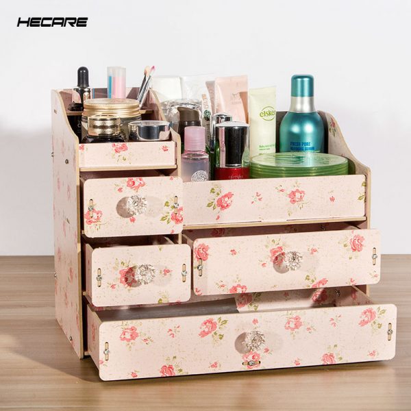 HECARE DIY Wooden Storage Box Makeup Organizer Jewelry Container