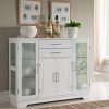 Kings Brand Furniture VD-60366HW Kitchen Storage Cabinet Buffet with Glass Doors, White