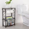 Metal Scroll Design Bathroom Storage Table Shelf with Toilet Paper Dispenser