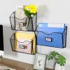3 Pockets Hanging File Holder Wall Mount Mail Organizer Metal Chicken Wire Magazine Rack with Tag Slot