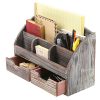 MyGift Distressed Wood Desk Organizer, 6 Compartment 2 Drawer Supplies Rack