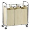 SONGMICS URLS72MZ 3-Bag Laundry Sorter Cart on Wheels, Three, Beige