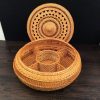Vietnam Autumn Rattan puerh tea tin box with lid round hand-woven dried fruit storage box for snack pastry sundries best gift