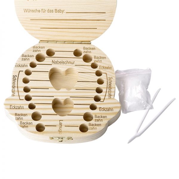 German Deutsch Baby Teeth Box - Personalized Wooden Tooth Storage Organizer for Cherished Memories