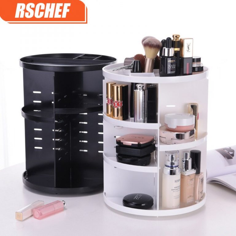 [Video]Fashion 360-degree Rotating Makeup Organizer Box Brush Holder Jewelry Organizer Case Jewelry Makeup Cosmetic Storage Box