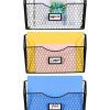 PAG 3 Pockets Hanging File Holder Wall Mount Mail Organizer Metal Chicken Wire Magazine Rack with Tag Slot, Black
