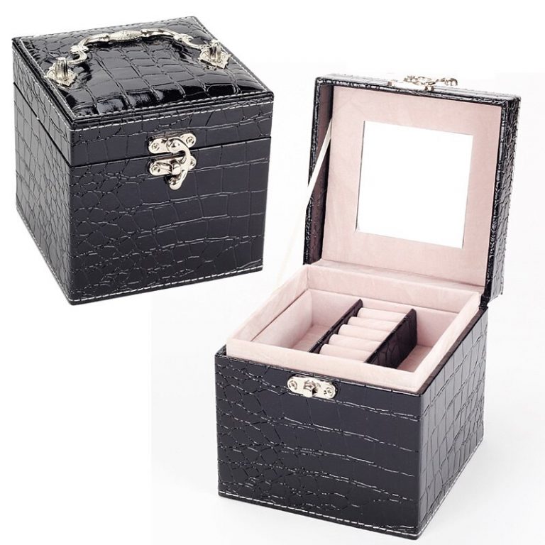 High Quality PU Leather Jewelry Box Leather Jewelry Mirror Cassette Storage Box Large Capacity Earring / Necklace Storage Box